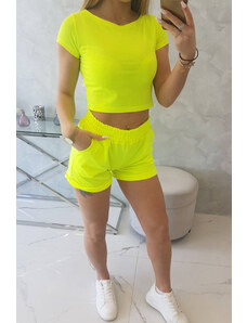 K-Fashion Bavlněná souprava se šortkami žlutá neonová