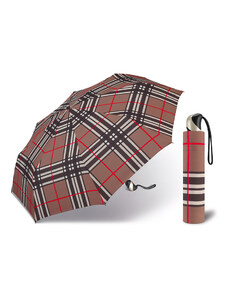 Happy Rain Checks Brown dámský skládací károvaný plně automatický deštník