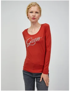 Červené dámské tričko s dlouhým rukávem Guess - GLAMI.cz