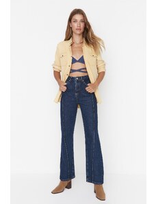 Trendyol Dark Blue High Waist 90's Wide Leg Jeans with Stitching Detail