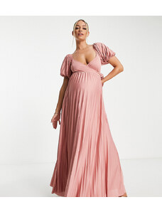 ASOS Maternity ASOS DESIGN Maternity puff sleeve wrap maxi dress in rose-Pink