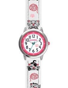 CLOCKODILE Bílé náramkové dívčí dětské hodinky KOČKY CWG5140