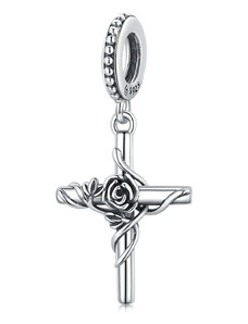 Royal Fashion stříbrný přívěsek Kříž s růží BSC526