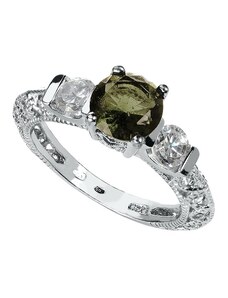 Stříbrný prsten s Vltavínem a Zirkonem Planet Shop