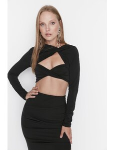 Trendyol Black Crop Lined Blouse with Window/Cut Out Detail