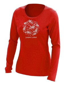 Suspect Animal Dívčí funkční tričko SKELETON dlouhý rukáv Bamboo Ultra CLASSIC - Červená/bílá / 150