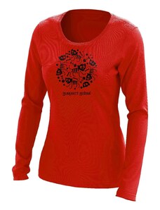 Suspect Animal Dívčí funkční tričko SKELETON dlouhý rukáv Bamboo Ultra CLASSIC - Červená/černá / 150