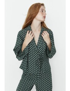 Trendyol Green Heart Patterned Tie Detailed Shirt-Pants Woven Pajama Set