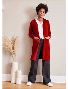 bonprix Dlouhý pletený kabátek s kapucí Červená