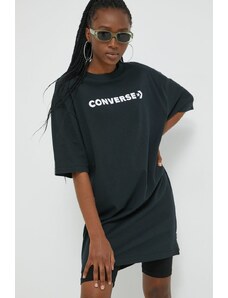 Bavlněné šaty Converse černá barva, s potiskem, 10023921.A01-001