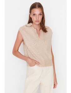 Trendyol Beige Crop Polo Neck Pletený svetr