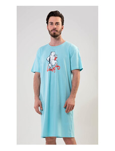 Cool Comics Pánská noční košile s krátkým rukávem Lucky day, barva azurová, 100% bavlna