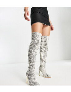 Simmi Wide Fit Simmi London Wide Fit Duke stiletto heel over the knee boots in off white snake print-Multi