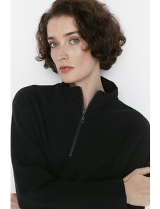 Trendyol Black Thessaloniki/Knitwear Look, Zippered Collar Regular/Regular Knitted Sweatshirt