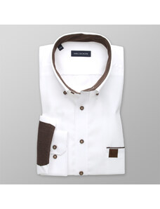 Willsoor Pánská slim fit košile bílé barvy s hnědými kontrastními prvky 14200
