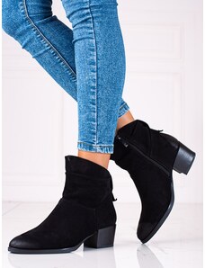 W. POTOCKI Trendy černé kotníčkové boty dámské na širokém podpatku