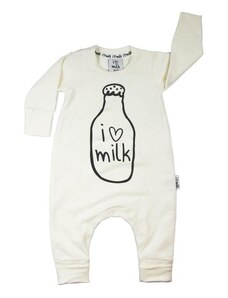 Nelove Bavlněný kremový overal s potiskem mléka I LOVE MILK