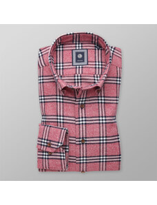 Willsoor Pánská flanelová slim fit košile růžové barvy s kostkovaným vzorem 13372