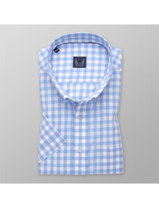 Willsoor Pánská klasická košile s modro-bílým kostkovaným vzorem 14020