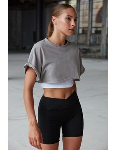 Trendyol Gray 100% Cotton Crew NeckSuper Crop Knitted T-Shirt