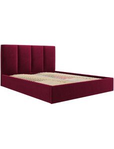 Červená sametová dvoulůžková postel MICADONI Pyla 140 x 200 cm s úložným prostorem