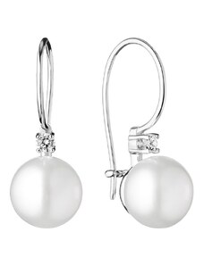 Gaura Pearls Stříbrné náušnice se zirkonem a s řiční perlou Jess, stříbro 925/1000
