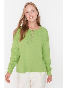 Trendyol zelený límec Detailní oversized pletený svetr