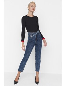 Trendyol High Waist Mom Jeans with Navy Blue Waist Detail