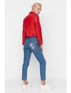 Trendyol Blue Star Patch Detail Vysoký pas Mom Jeans
