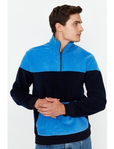 Trendyol Navy Blue Men's Regular/Regular Cut, Zippered Standing Collar Keeps You Warm, Thermal Thick Fleece Sweatshirt.