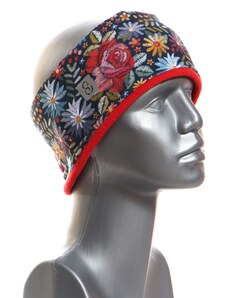 BajaDesign Zimní čelenka pro holky, vyšívané květy + červená