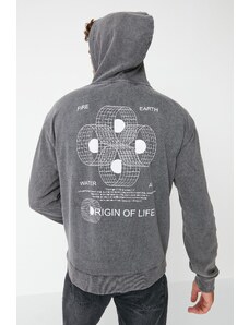 Trendyol Men's Relaxed Hoodie with Long Sleeves and a Printed Back Aged/Faded-Effect Sweatshirt.