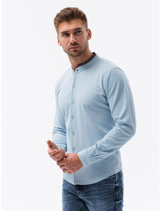 Ombre Clothing Pánská pletená košile s dlouhým rukávem - modrá V3 K542