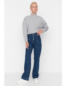 Trendyol Modré přední tlačítko s vysokým pasem 90. let široké džíny