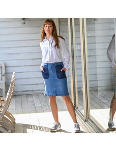 Blancheporte Rozšířená džínová sukně s kontrastními kapsami modrá 50