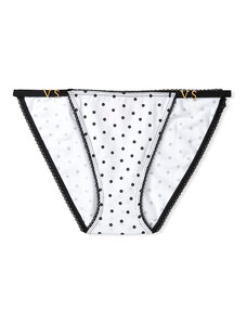 Victoria's Secret & PINK Victoria's Secret bílo-černé puntíkované bavlněné bikini s kovovými písmenky VS