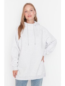 Trendyol Gray Hooded Oversize Rayon Knitted Sweatshirt.