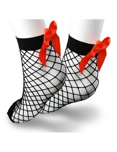Flamenco Mystique Síťované ponožky s oranžovou mašlí, velmi pružné, univerzální velikost