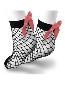 Flamenco Mystique Síťované ponožky s velkou růžovou mašlí, pružné, univerzální velikost