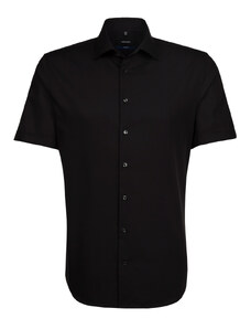 Pánská černá popelínová nežehlivá košile s krátkým rukávem shaped fit Seidensticker