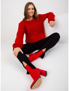 Fashionhunters Tmavě červený nadýchaný klasický svetr s vlnou OCH BELLA