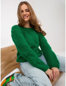 Fashionhunters Tmavě zelený prolamovaný klasický svetr s vlnou OCH BELLA
