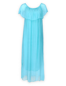 Collfashion Šaty hedvábí kr.rukáv 7051/2 Italy barva: modrá-tyrkysová