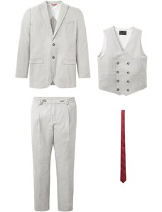 bonprix Oblek (4dílná souprava): sako, kalhoty, vesta, kravata Šedá