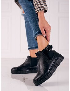 PK Luxusní černé dámské kotníčkové boty bez podpatku