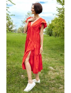 Vero Moda dámské šaty s výstřihem do V Jarlotte oranžové