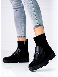 VINCEZA Komfortní černé dámské kotníčkové boty na plochém podpatku