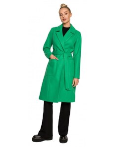 Moe M708 Fleecový kabát s páskem a kapsami s nášivkami - zelený