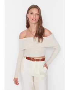 Trendyol Stone Crop Carmen Collar Pletený svetr