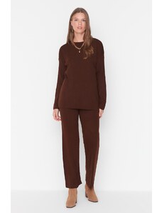 Trendyol Brown Basic Crew Neck Knitwear Top-Top Set